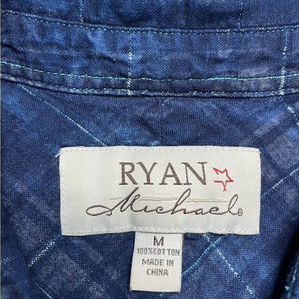 Ryan Michael Indigo Blue Tiered Sleeve Western Button Down Shirt Size Medium - Picture 11 of 12